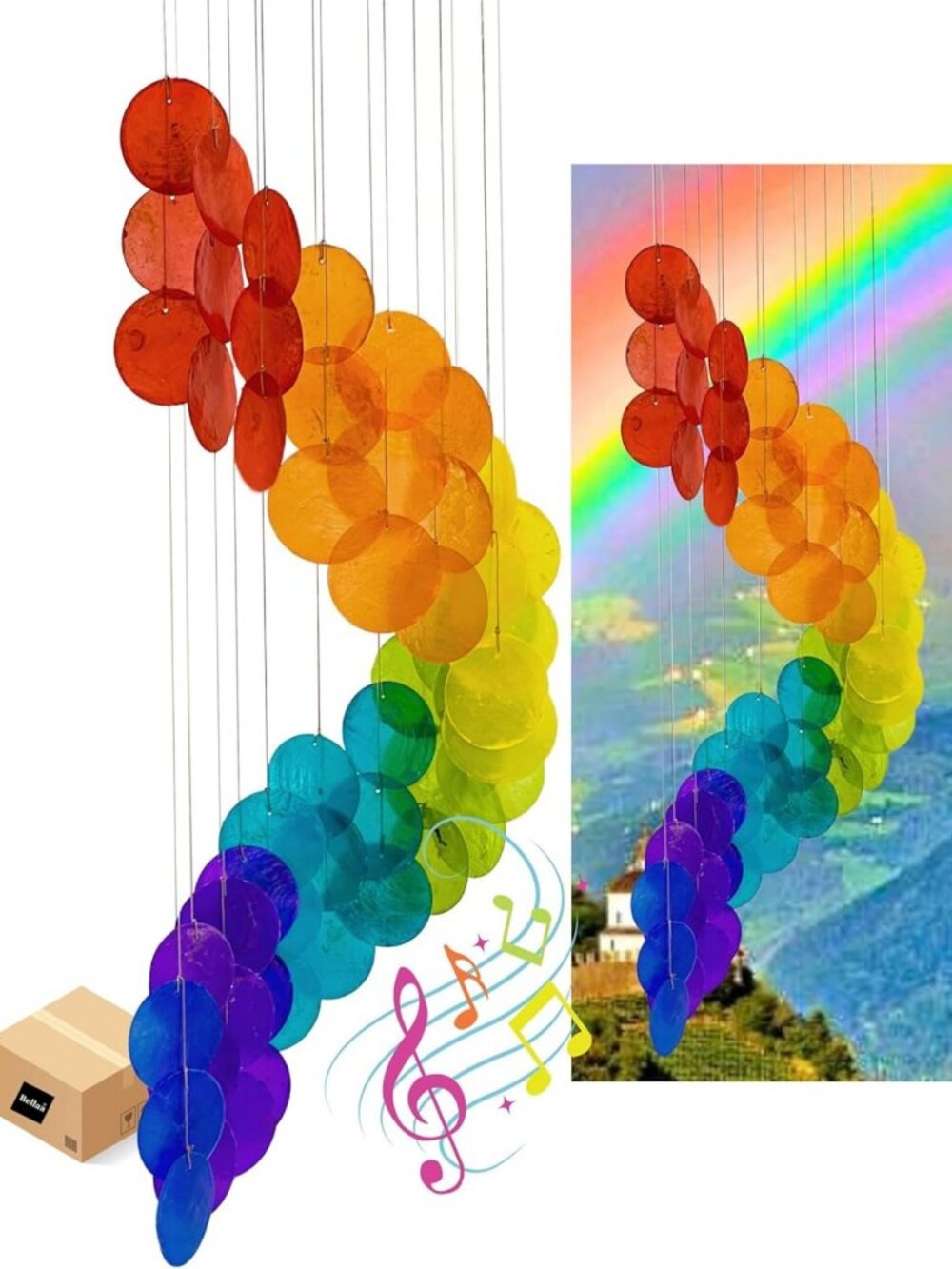 27” Capiz Sea Glass Wind Chimes - Musical Outdoor Garden Decor, Perfect Gift